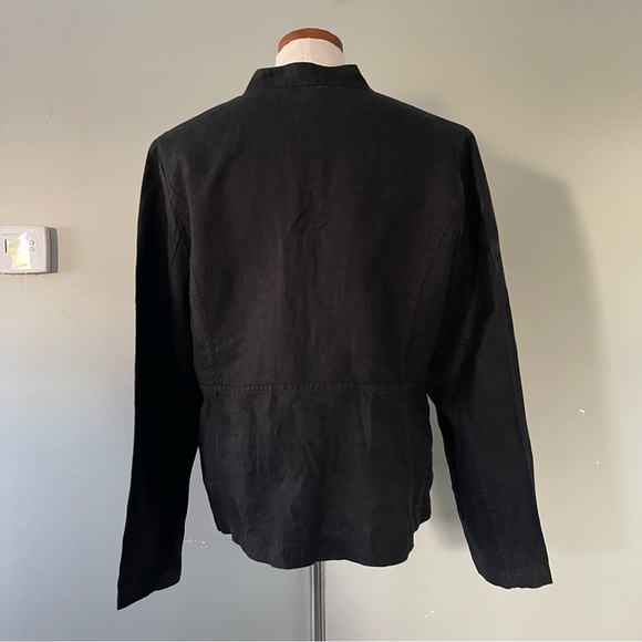 Eileen Fisher Black mock neck button down blazer size Large 100% Linen - Picture 5 of 6